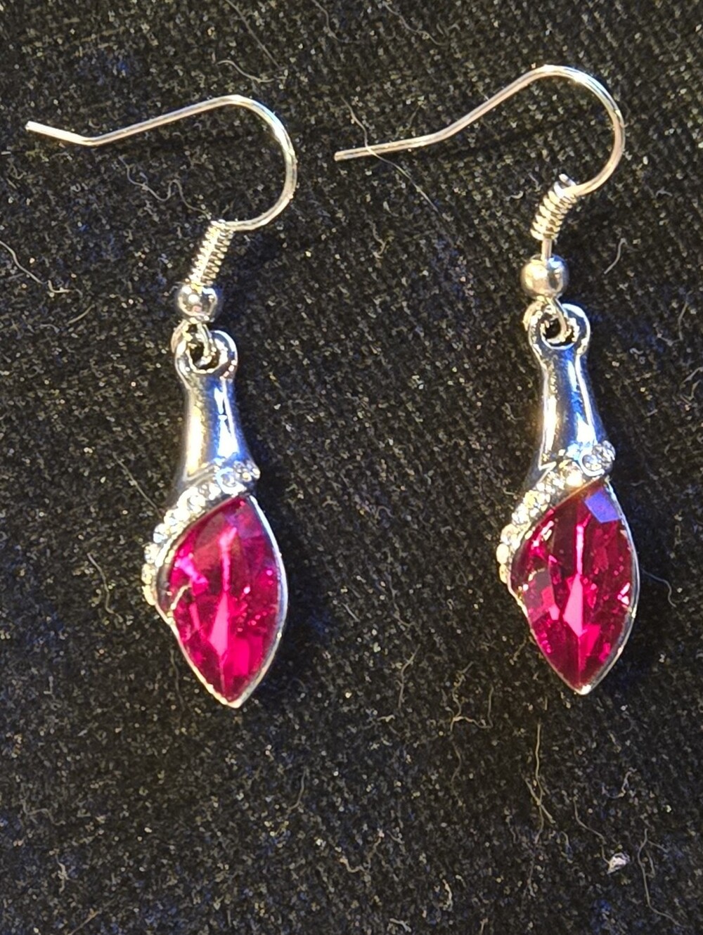 Drop Earrings with Red Marquise And Crystal Accents Silver Pl